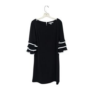 Danny and Nicole Dress Womens Size 12 Black Ruffle 3/4 Sleeve Shift Zip Back